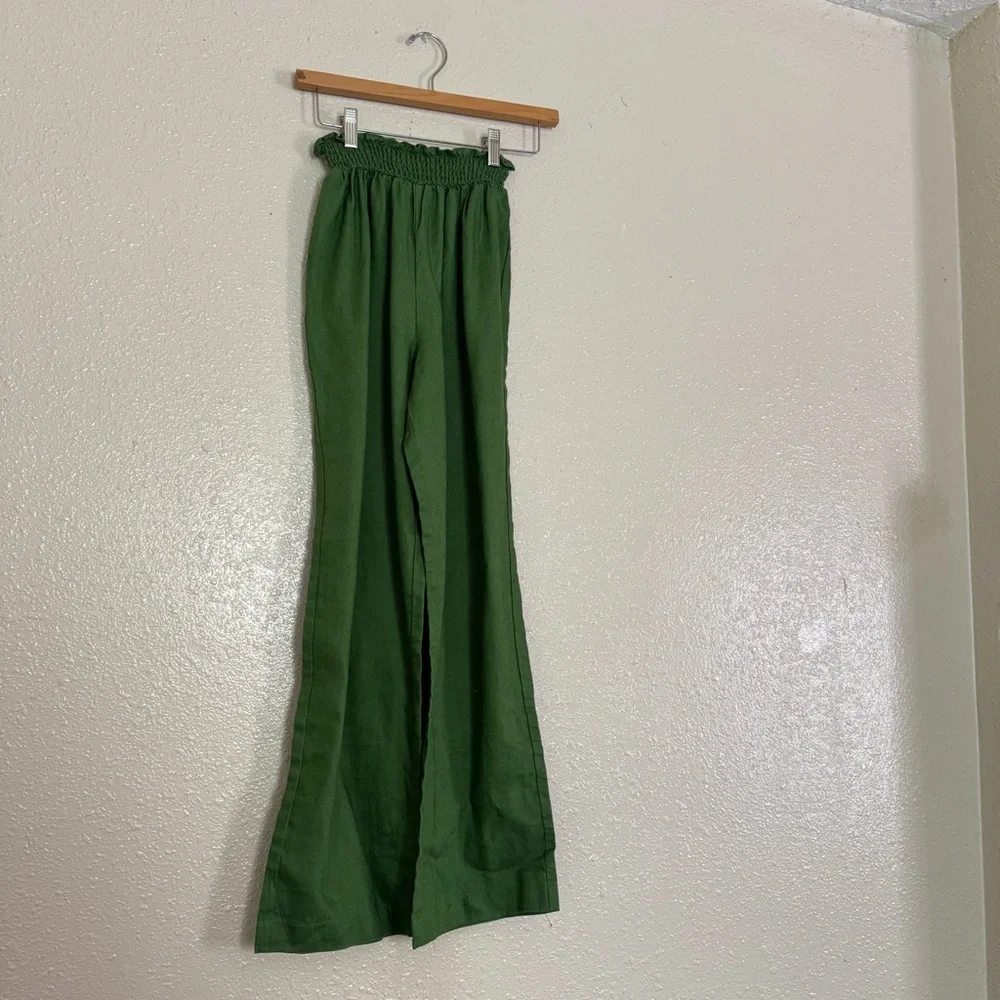 Reformation Vera Linen Green Pants